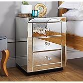 Furniturebox Italian Mirrored Nightstand - 3 Drawers Stunning Finish Bright Modern Bedside Table