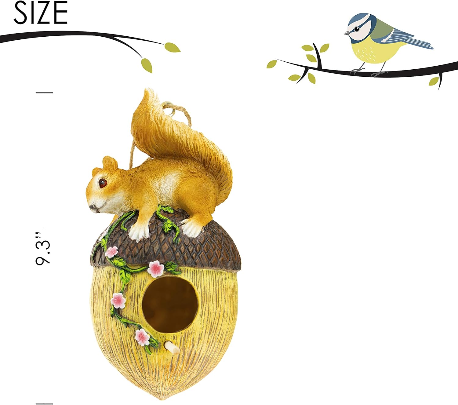 Hanging Decorative Resin Bird House | Hand Crafted Outdoor Home & Garden Décor for Wild Birds, Hummingbird, Cardinal, Finch, Bluebird | Squirrel : Garden & Outdoor