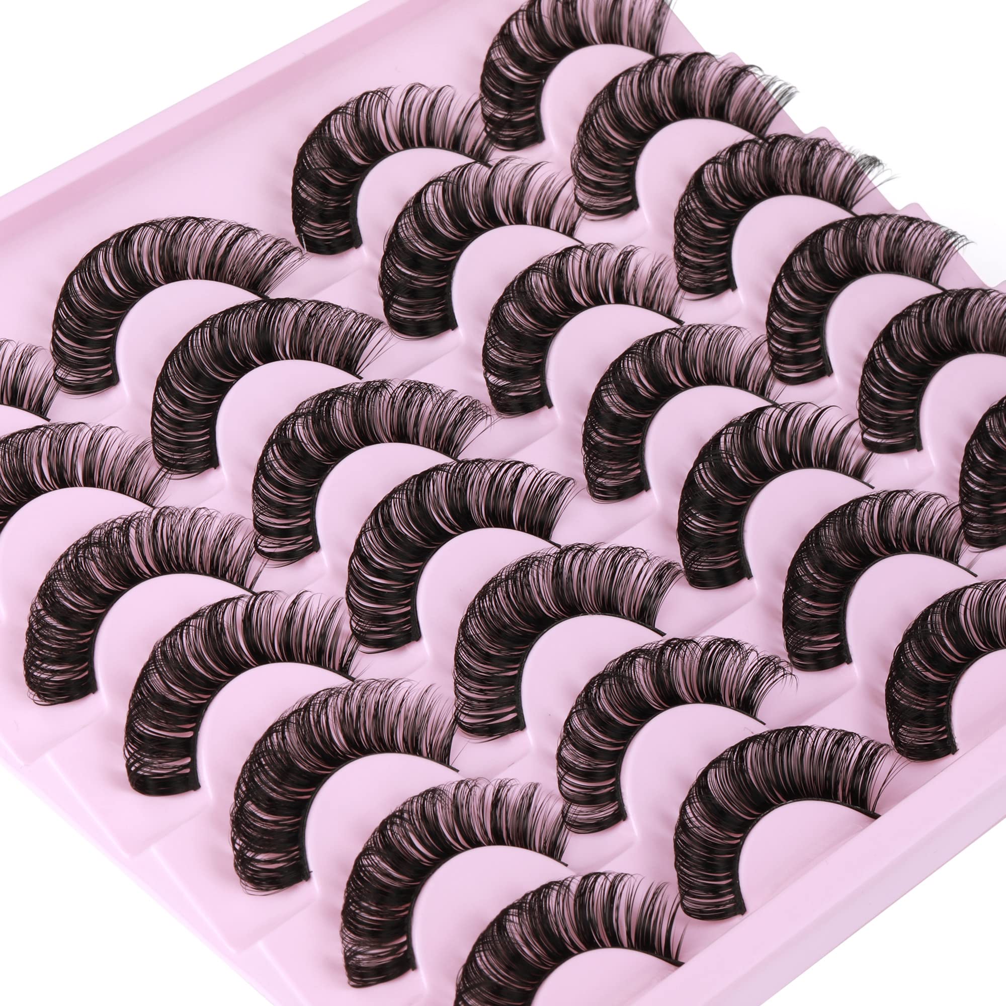 JIMIRE Russian Strip Eyelashes Cat Eye Volume Eyelashes Natural Look Like Eyelash Extensions Fluffy D Curly Thick Faux Mink Hybrid Lashes 14 Pairs Pack — image 1