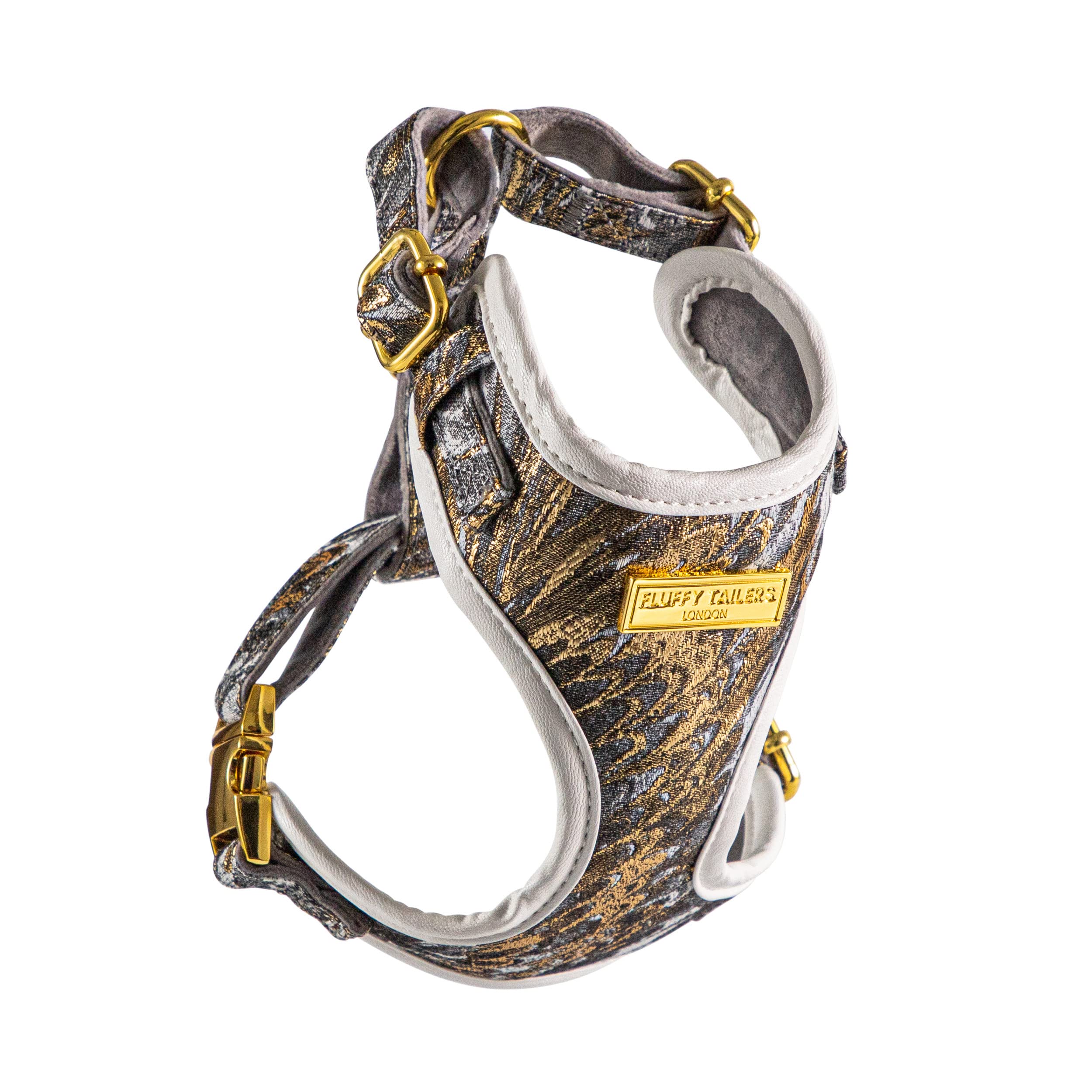 Fluffy Tailers Luxury Velvet Gold Occasion Dog Adjustable No Pull Harness with Breathable Chest Strap for Small & Medium Sized Dogs - Comfortable, Stylish & Safe