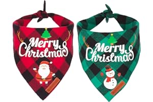 ADOGGYGO 2 Pack Dog Bandana Christmas Classic Plaid Pet Scarf Triangle Bibs Kerchief Merry Christmas Santa Snowman Bandana for Medium Large Dogs Pets (Large)
