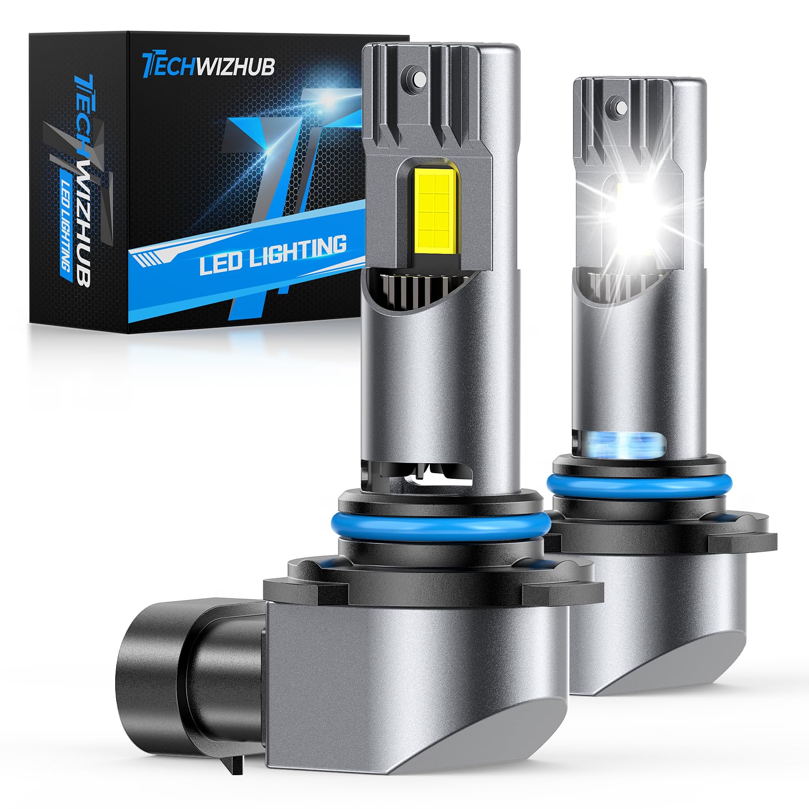 Photo 1 of TechWizHub 9005/HB3 LED Bulbs, 24000LM Bright 6500K Cool White 9005 Fog Lights, 1:1 Halogen Size, 50000H Lifespan with Cooling Fan No Shadows Bulbs, IP68 Waterproof, Plug and Play, Pack of 2