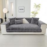 Topchances Dark Grey Plush Sofa Cover Non-Slip 1/2/3 Seater 90x210 view 4