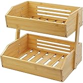 mobzio Fruit Basket Stand, 2 Tier Fruit Basket for Kitchen Counter, Produce Basket for Fruit and Vegetable Storage, Bamboo Basket Fruit Bowl Display Rack, Fruit Holder Snack Organizer