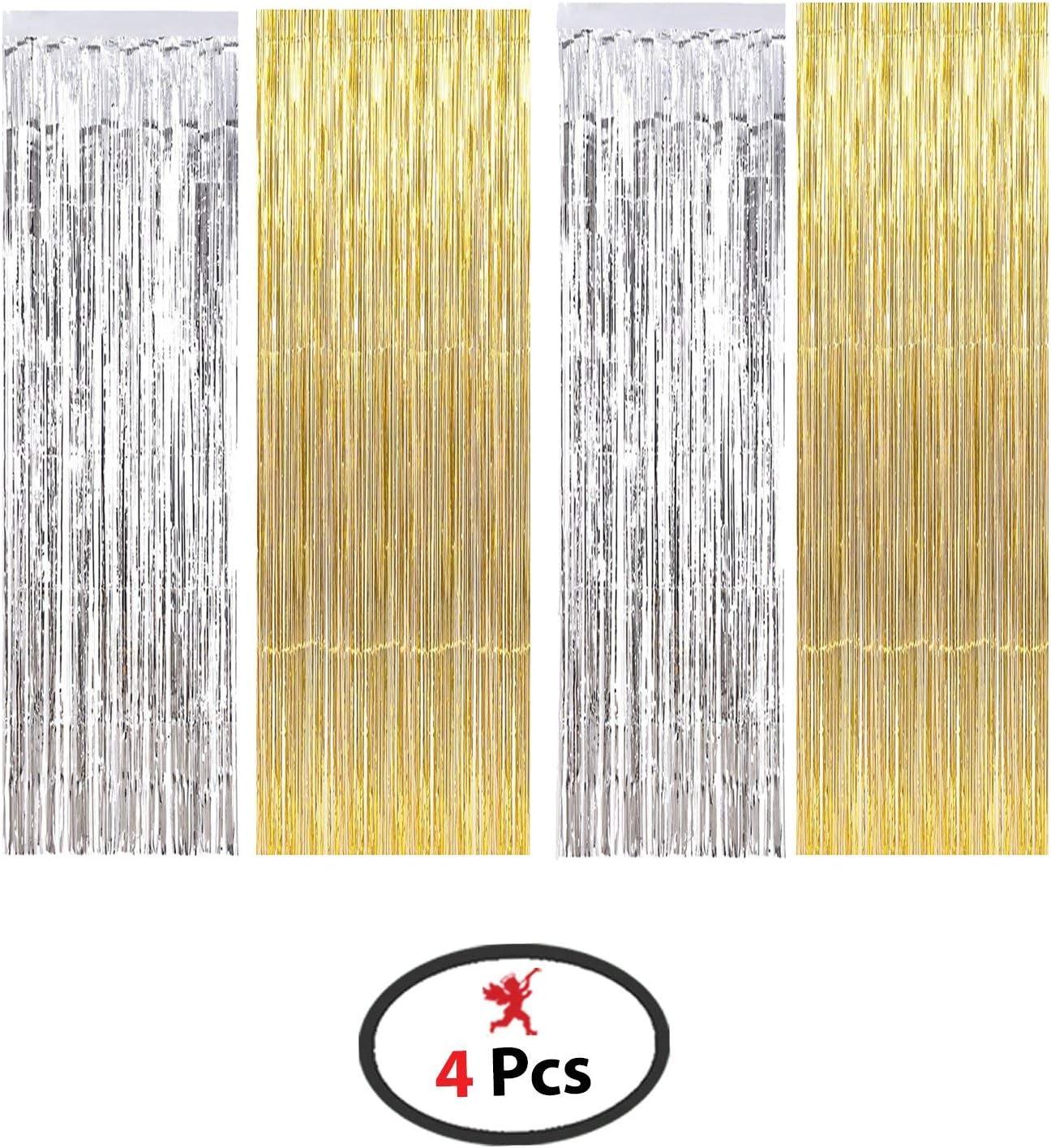 TRISHRA Set of 4 Metallic Fringe Foil Curtain for Birthday,Anniversary,Wedding,Bachelorette,Baby Shower Party Decoration (2 Gold and 2 Silver PCS)