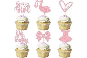 Gyufise 36 Pack Oh Baby Cupcake Toppers It's a Girl Cupcake Toppers with Bow Dress Love Heart Pink Glitter Cake Picks Decorations for Baby Shower Girl Birthday Party Supplies