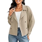 LookbookStore Cropped Trench Coat for Women Double Breasted Long Sleeve Work Office Business Casual Fall Short Jackets