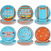 Grencian 60Pcs Blue and Orange Tie Paper Plates 9" Disposable Heavy Duty English Teacher Dessert Paper Plates Cartoon Birthday Party Tableware Set for Kids Birthday Baby Shower Party Decorations