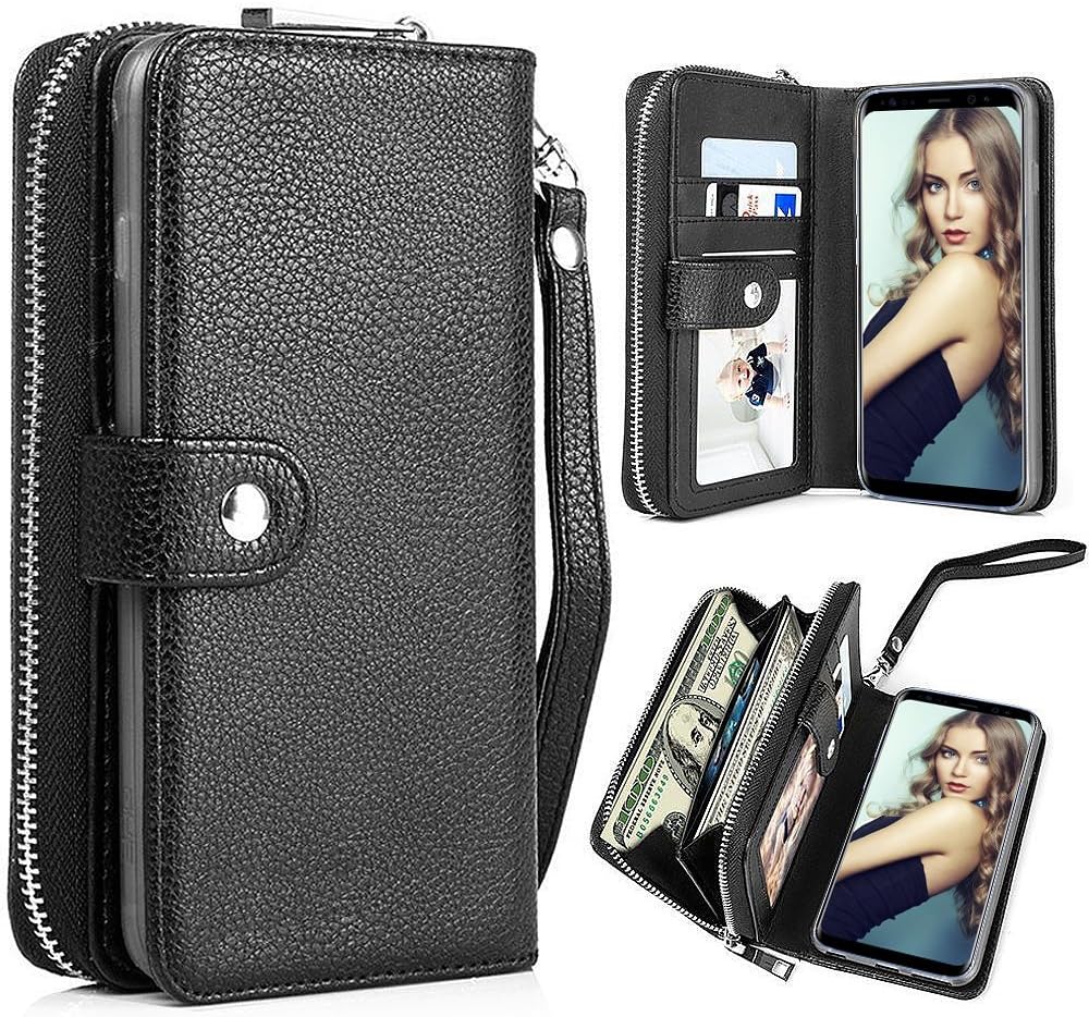 Galaxy Note 8 Case, Note 8 Wallet Case, Pasonomi Magnetic Detachable Removable Wallet Zipper PU Leather Folio Flip Carrying Case with Strap and Credit Card Slot for Samsung Galaxy Note 8 2017 (Black)