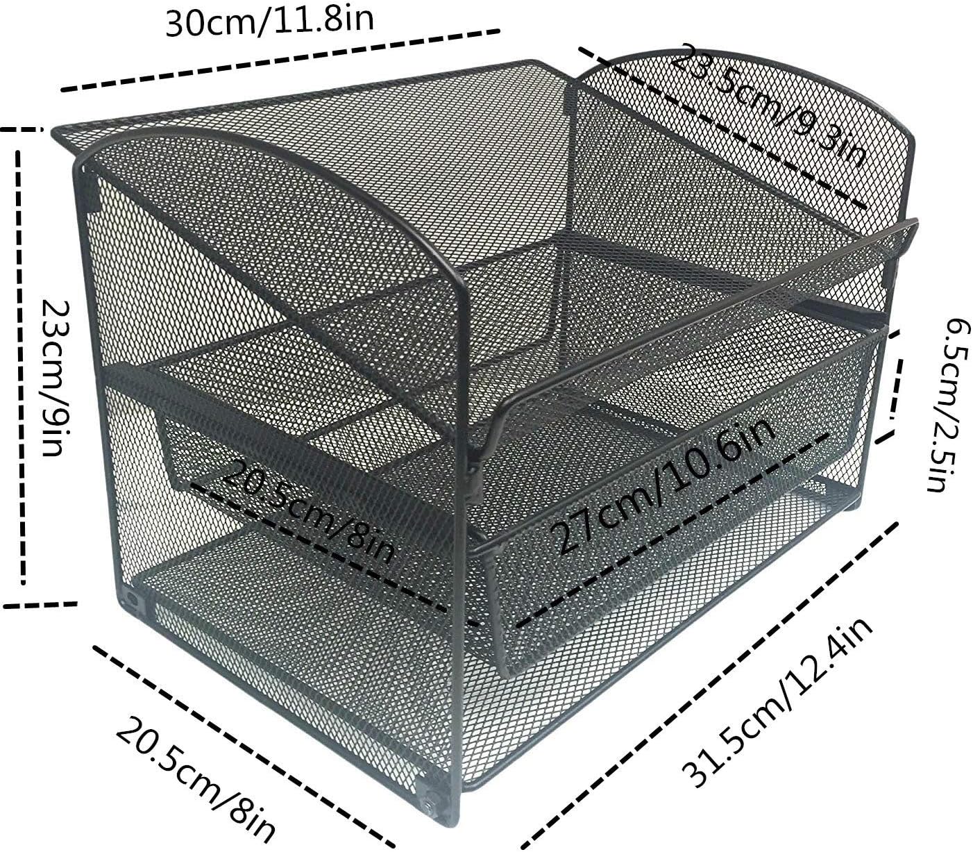 VANRA Metal Mesh Desktop Organizer Telephone Stand Phone Stand File Sorter Desk File Tray Organize File Folder Holder with Drawer, Black : Office Products