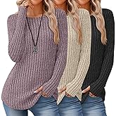 Oakgarden 3 Pack Womens Long Sleeve Sweatshirt Boat Neck Loose Fit Tunic Sweater Lightweight Curved Hem with Thumb Hole Top