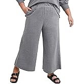 Hanes Women's Originals Wide Leg Crop Pants, Retro Lightweight French Terry Pants, 25