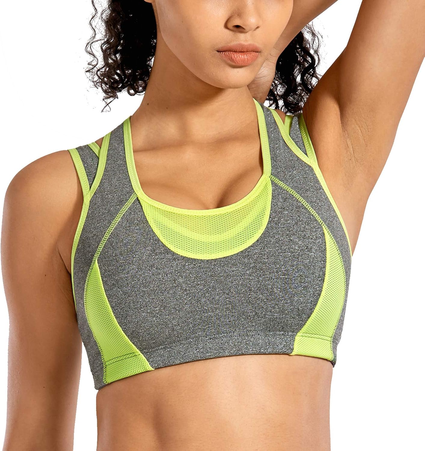 SYROKAN Women's Workout Sports Bra High Impact Support Bounce Control Wirefree Mesh Racerback Top at  Women’s Clothing store