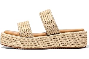 Erocalli Platform Sandals Women Cute Wedge Espadrilles Slip on Summer Beach Raffia Vacation Sandal Comfortable Open Toe Dressy Shoes