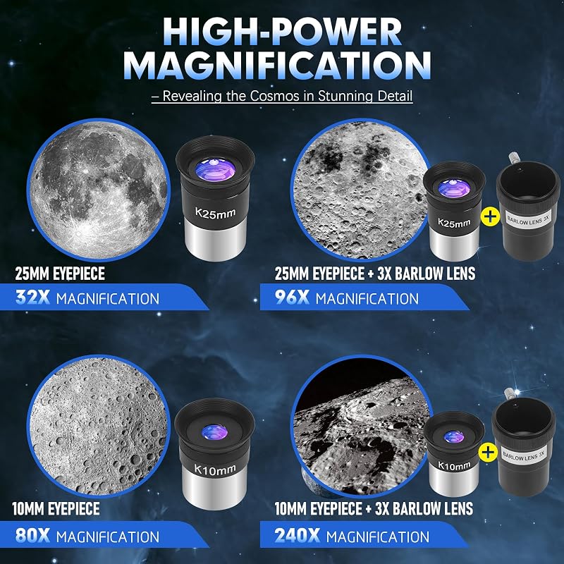 Teleskop, Teleskope für Erwachsene Astronomie Profi, 90mm Blende 800mm AZ Mount Refraktor Teleskop für Kinder und Anfänger, Teleskope Astronomisches zur Beobachtung von Mond und Planeten
