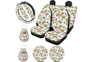 ZPINXIGN Cute Strawberry Frog Seat Cover for Car 11-pcs Interior Set Front and Back Seat Cover with Steering Wheel Cover,Seat Belt Cover,Car Coasters,Keychain,Universal Fit Automotive Accessories
