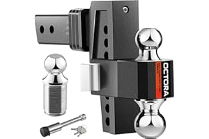 OCTORA Aluminum Tri-Ball Adjustable Trailer Hitch (Fits 2-Inch Receiver) - Tow Hitch with 6-Inch Drop/Rise for Truck (12,500 LBS GTW) - Anti-Rattle Drop Hitch (Blk)