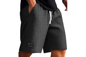 Mens Shorts Casual Loose Fit Waffle Shorts Drawstring Summer Athletic Shorts Lightweight Beach Shorts with Pockets