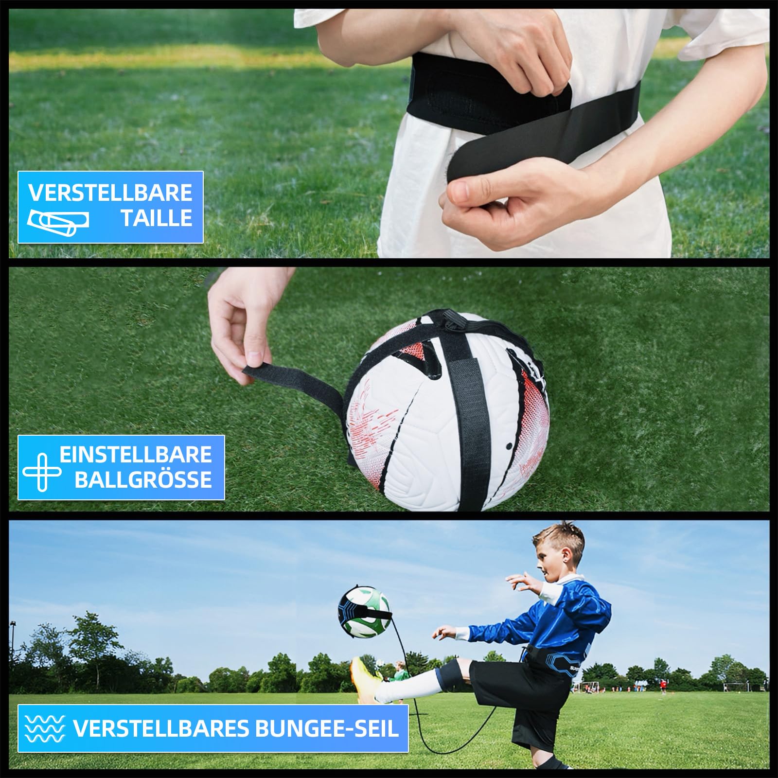 Sportout Fußball/Volleyball/Rugby Kick Throw Trainer Solo Fussball Trainingszubehör Kinder Fußball Training Verstellbar Fussball Geschenk Jungen (Blau) 4