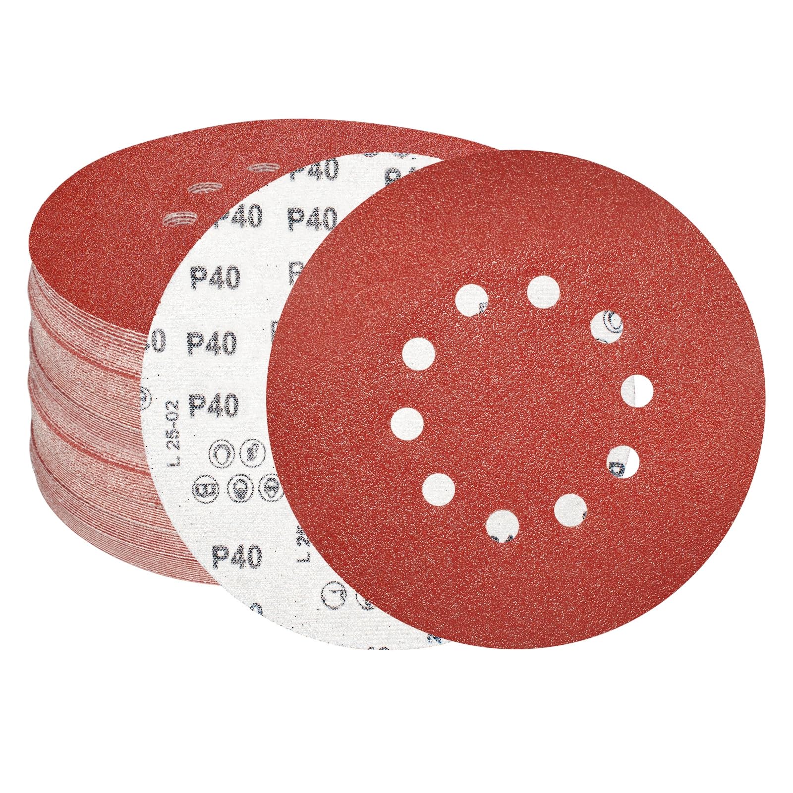 FEIHU 225mm Sanding Disc 40 Grit 10 Holes. Hook and Loop Discs, 9 inch Sanding Pads for Drywall Sander Long Neck Sander （15 PCS）