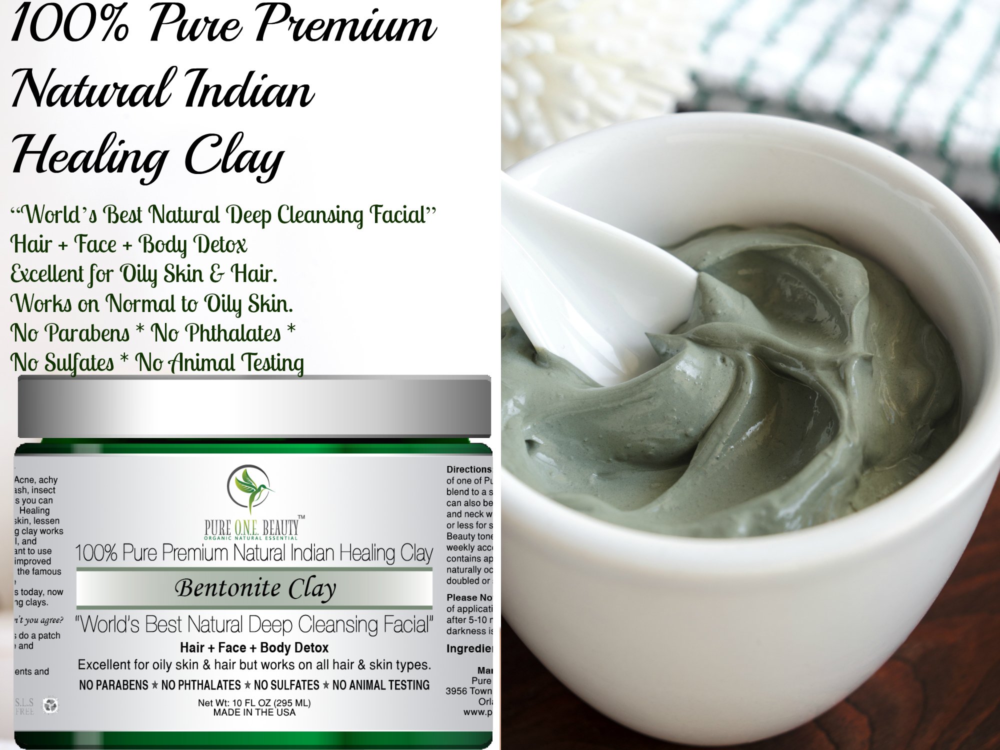 100% Pure Premium Natural Indian Healing Clay; Bentonite Clay: World’s Best Natural Deep Cleansing Facial