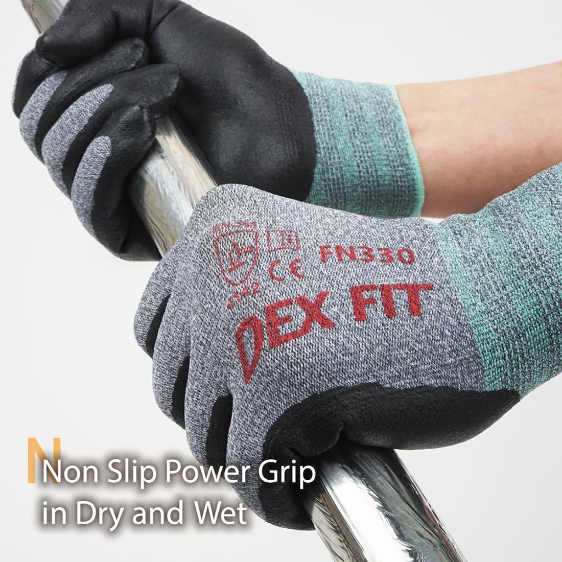 DEX FIT Nitrile Work Gloves FN330, 3D Comfort Stretch Fit, Durable Power Grip Foam Coated, Smart Touch, Thin Machine Washable, Grey Medium 3 Pairs Pack - - 
