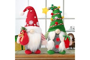 Ndeno 2PCS Christmas Gnome Plush Decorations, Red Handmade Scandinavian Tomte - Christmas Home Tabletop Elf Gnomes Decor Ornaments 01 01
