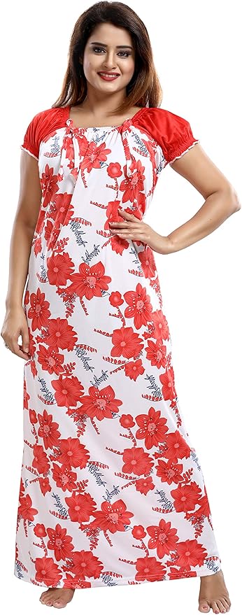 TUCUTE Women's Synthetic Solid Maxi Nighty (2265_Red) at Amazon Womenâs Clothing store