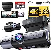 TERUNSOUl 4K+1080P+1080P Dash Cam Front and Rear, 3 Channel Dashcam, Free 128GB Memory Card, Built-in 5.8GHz WiFi Built-in GPS, Collision Sensor, Night Vision, 3.16" IPS, 24H Parking Mode(Black)