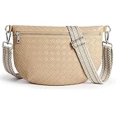 KALIDI Woven Crossbody Bags for Women Travel Vegan Leather Fanny Packs for Woman Cross Body Purse Fashion Belt Bum Bag with Wide Strap