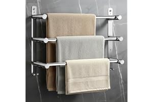 304 Stainless Steel Adjustable Towel Bar Expandable Space-Saving Towel Rack Bathroom Towel Holder with Double Hooks 17 to 30 