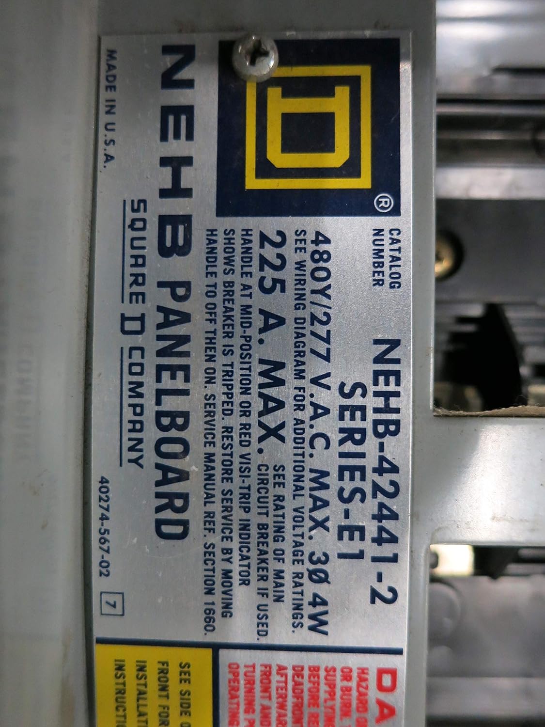 Square D Nehb-42441-2 42 Space Panelboard, 480Y/277V, 3 Phase, 4 Wire, :  Amazon.com: Industrial & Scientific