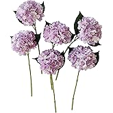 Light Purple Hydrangea Artificial Flowers,6 Pcs Faux Hydrangea Flowers,Artificial Hydrangeas Flowers with Stems,Fake Hydrangeas,Purple Silk Hydrangea Flower with Stem for Home Decor (6, Light Purple)