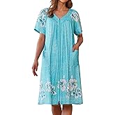 Ekouaer Women Robe Zipper Front Mumu Duster Robes Zip Up Housecoat Soft Sleepwear with Pockets