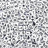 Sunrica 800Pcs White and Black Square Letter Beads A-Z, 6X6mm Acrylic Alphabet Beads for Friendship Bracelets Making