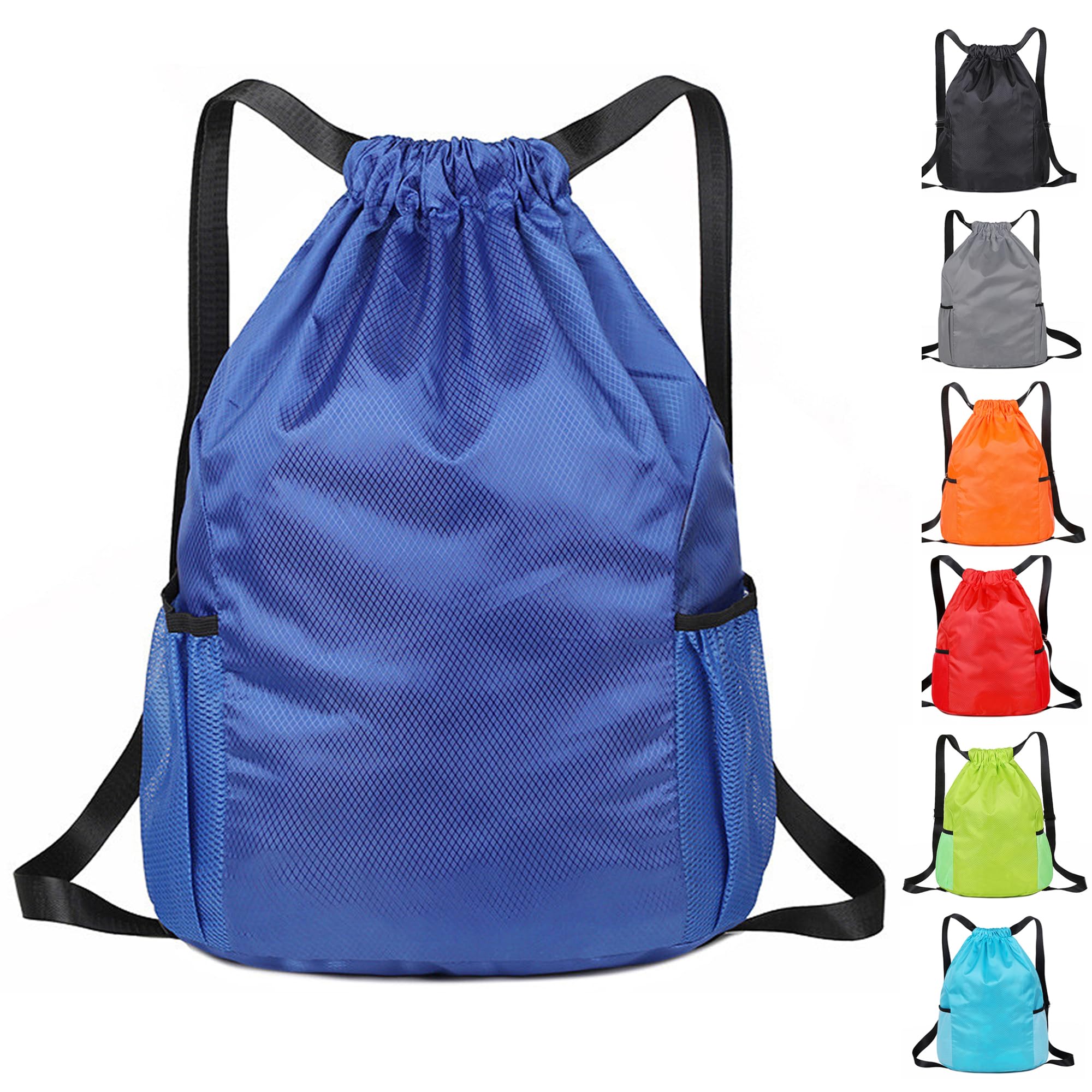 KANGSIT Drawstring Bags, Unisex Gym Sack, Swim PE Bags Drawstring Gym Bag for Kids Adults String Swimming Sports Bag for School Sports Swimming Gym Travel (Blue)