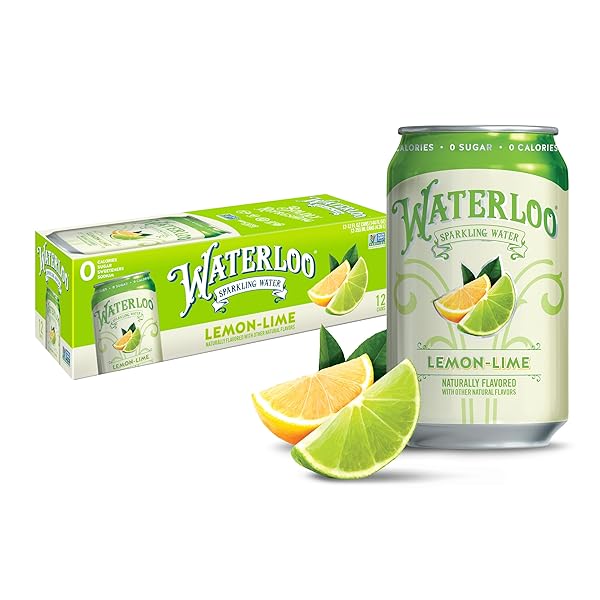 WATERLOO SPARKLING WATER, LEMON-LIME NATURALLY FLAVORED, 12 FL OZ CANS (PACK OF 12) – ZERO CALORIES AND ZERO SUGAR OR SWEETENERS