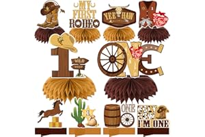BUMQVIY 10Pcs My First Rodeo Birthday Party Supplies Western Cowboy Honeycomb Centerpieces Decorations for Baby Boys, Western Cowboy Theme One Year Old Birthday Table Centerpieces Party Supplies, Wild West
