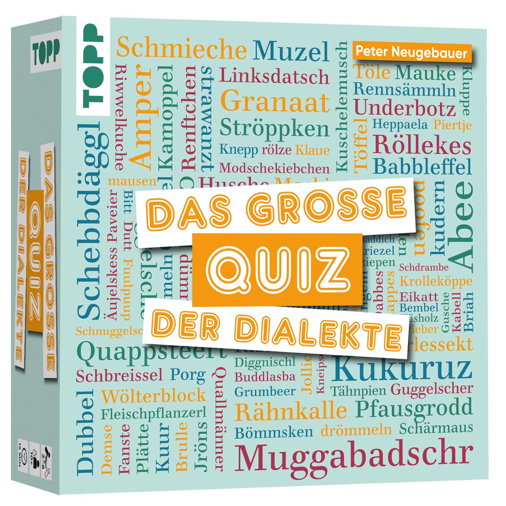 TOPP The great quiz of dialects. Decrypts the most beautiful expressions of our language. With authentic dialects from Germany, Austria and Switzerland. 2-8 people | from 10 years | 15 minutes