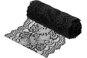 MECCANIXITY 6 Inch Wide 5 Yard Lace Ribbon Floral Pattern Black Lace Trim Ribbon for Sewing Making, and DIY Crafts, Gift Wrapping, Bouquets, Wedding Decor