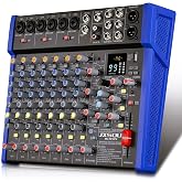 JXSOU 12-Channel Audio Interface Mixer Board with Reverb Effect | Bluetooth studio mixing console with XLR mic jack, 99 DSP effects, and +48V phantom power for karaoke, streaming