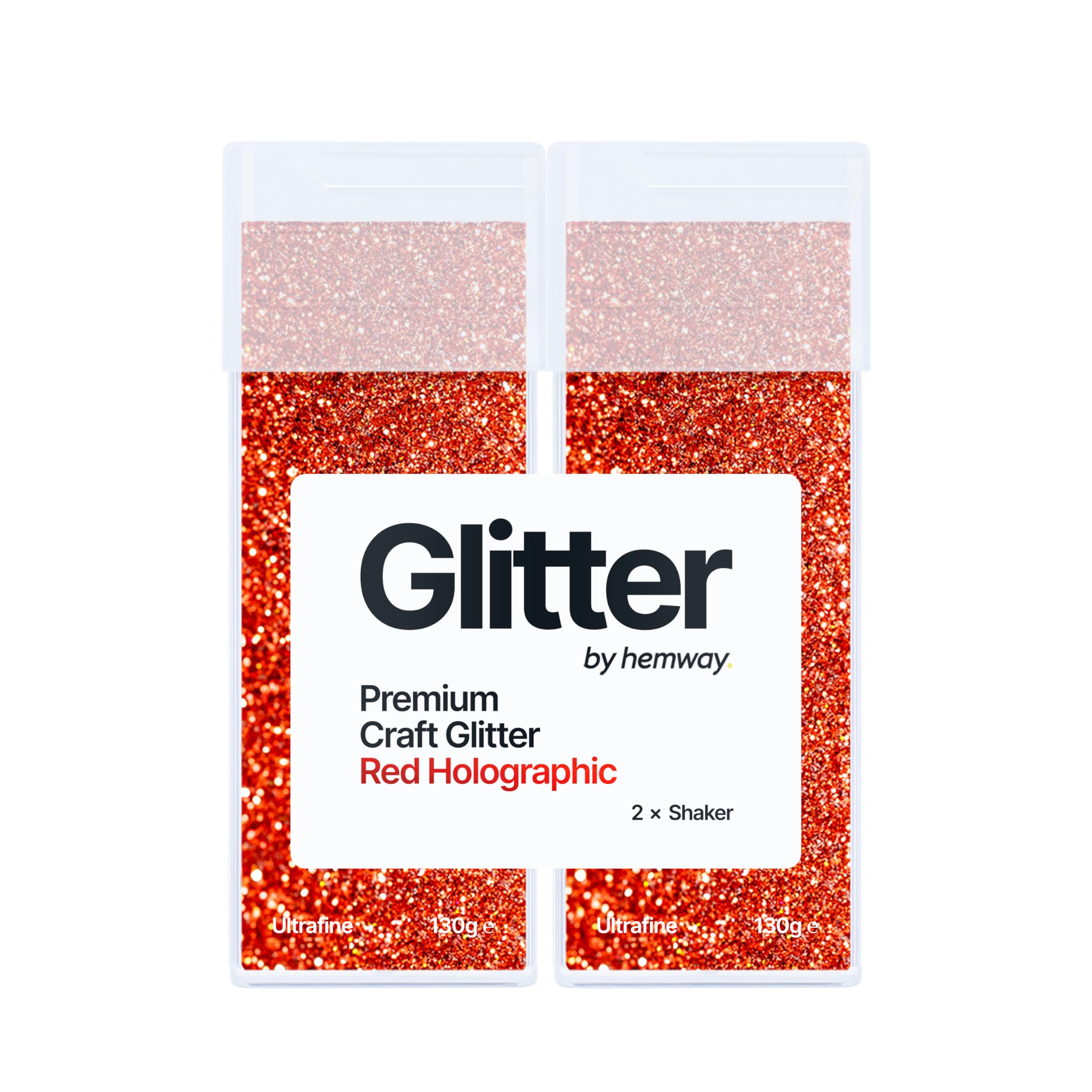 Hemway Glitter Shaker Red Holographic 130g x2 Pack Ultrafine, Craft Glitter Shakers for Resin & Epoxy Crafts, Christmas Art Supplies, Nail, Body, Face, Eye, Festival, Crafting, Slime, Sparkle