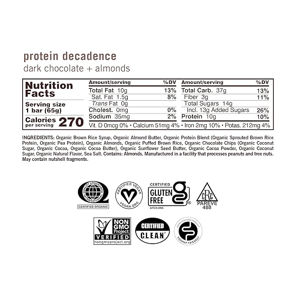 GOMACRO MACROBAR ORGANIC VEGAN PROTEIN BARS – DARK CHOCOLATE + ALMONDS (2.3 OUNCE BARS, 12 COUNT)