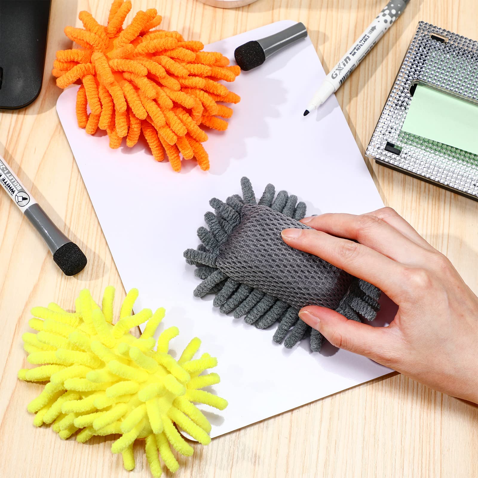 Epakh 8 Pcs Microfiber Shag Eraser with Magnet Multicolor Magnetic Dry Erase Eraser Washable Whiteboard Eraser for Markers Chalk Home Classroom Office Teacher Supplies