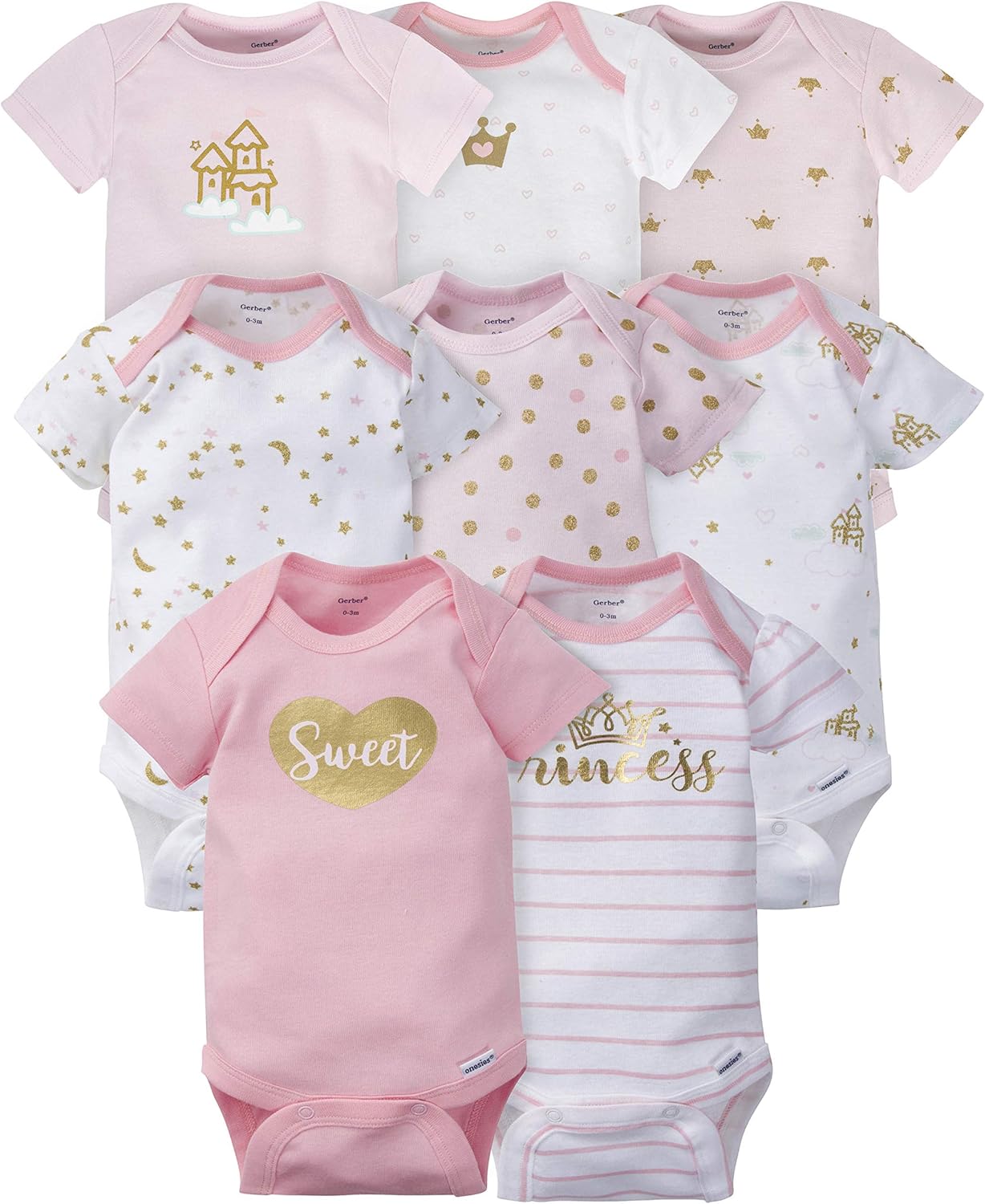 Gerber Girls' 8 Pack Short Sleeve Onesies Bodysuits, 0-3 Months: Sports & Outdoors