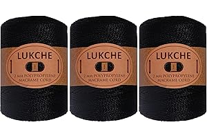 Lukche 1.5-2mm Polyester Macrame Cord 3 Skein (3x153 Yards) 100% Polypropylene Premium Macrame Rope, Colorful Yarn Crochet Macrame Bag Craft for Wall Hangers, Bags, Bottom Plates, Carpets (3 Black)