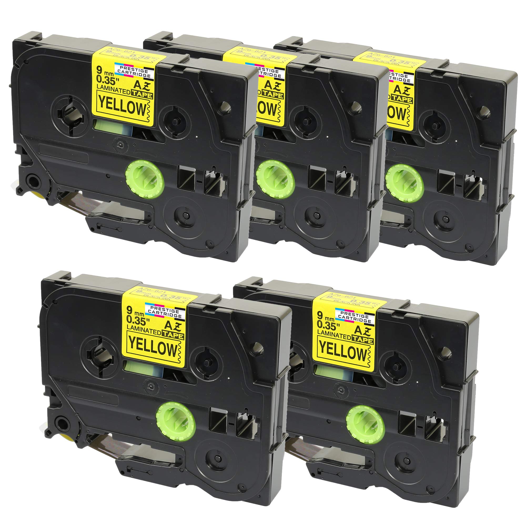 5X Compatible Label Tapes TZ-621 TZe-621 Black on Yellow 9mm x 8m for PT-1000 1005 1010 3600 9600 D210 D210VP D600VP E100 E300VP E550WVP H101C H101GB H105 H110 H300 H500 P700 P750W