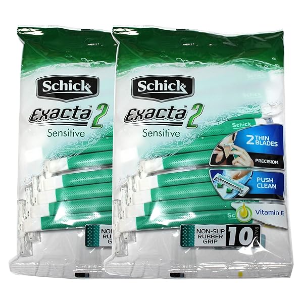SCHICK EXACTA2 SENSITIVE DISPOSABLE RAZOR, 10 COUNT(PACK OF 2)