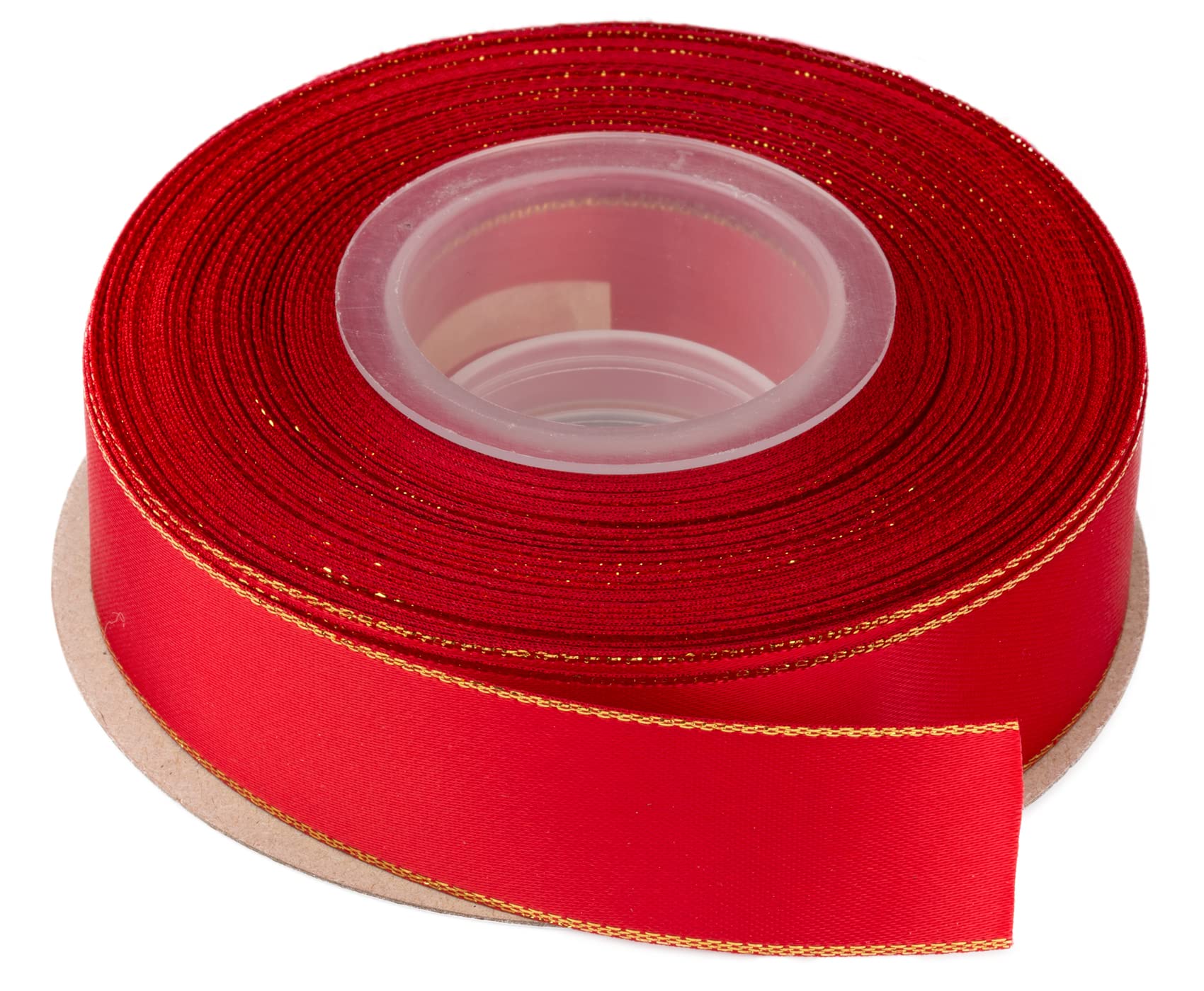 Ribbonitlux 25mm Double Face Satin Ribbon with Gold Edge 22 Meters (250-Red), Perfect for Gift Wrapping, Party Decor, Wedding and Craft