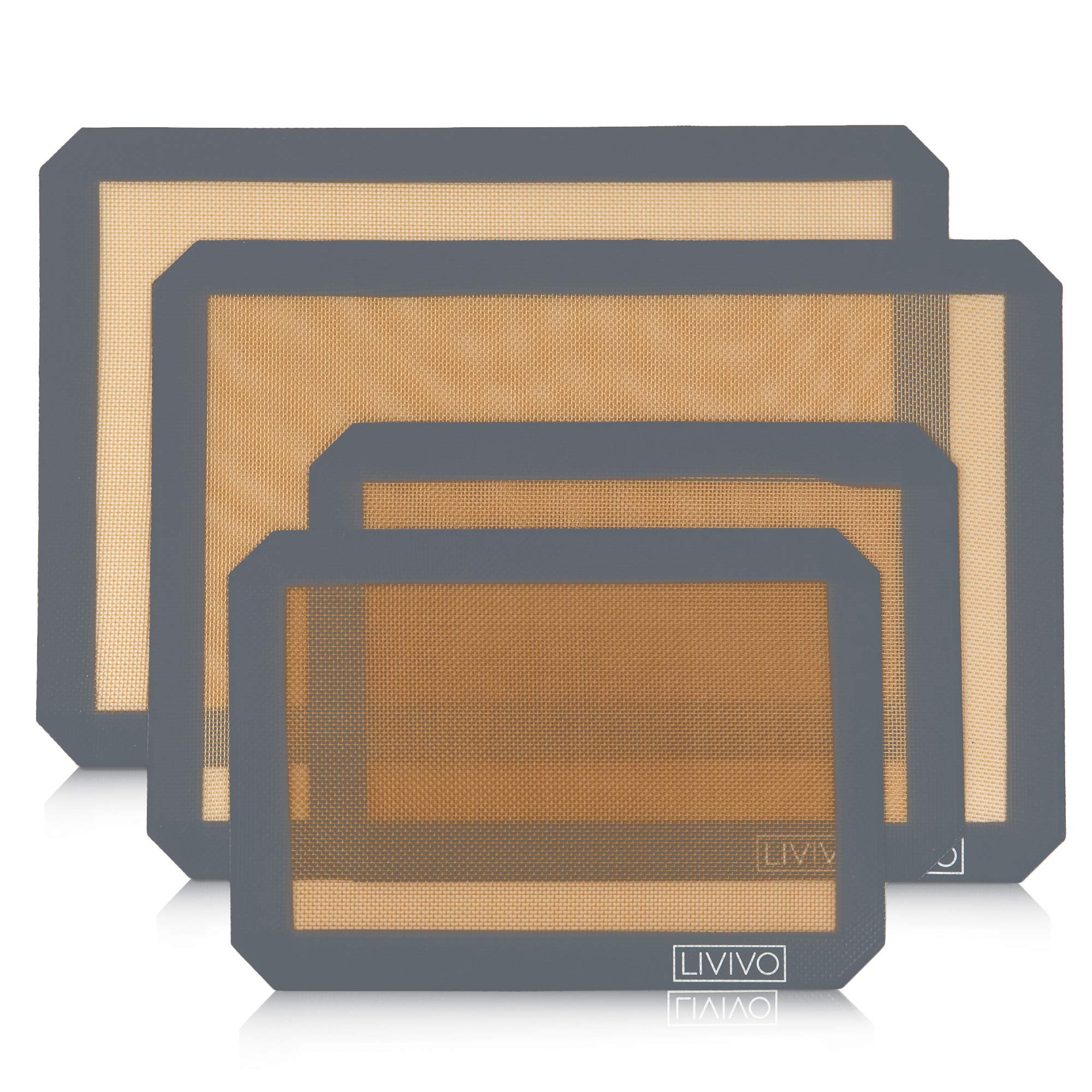 Fineway Set of 4 Silicone Baking Paper Sheet Mats Non-Stick Washable Reusable Oven Tray Liners Heat-Resistant BPA Free FDA and LFGB Certified Approved - for Baking Trays/Cookware/Oven